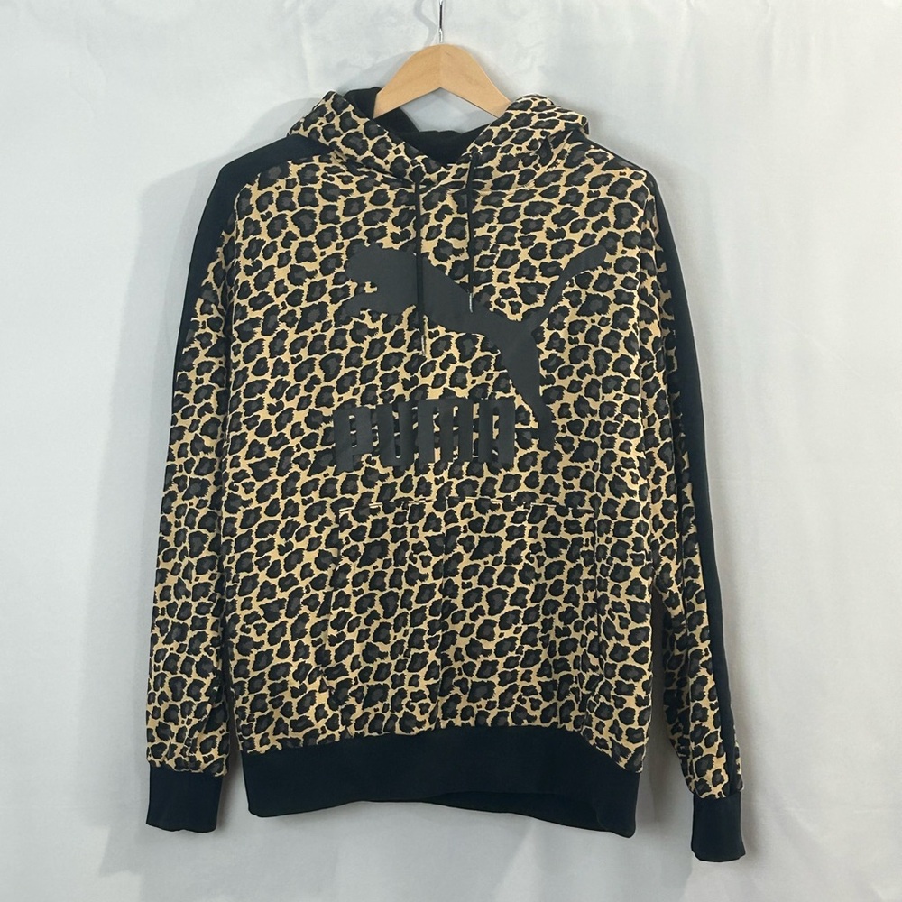Puma Men's Black and Tan Animal Print Hoodie